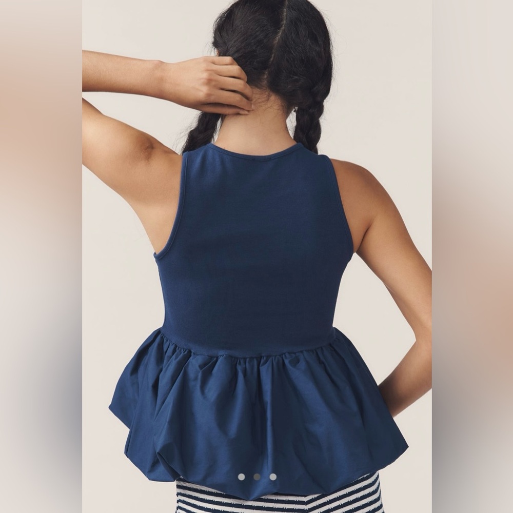 Anthropologie Maeve Navy Ink Bubble Peplum Top - Picture 3 of 3